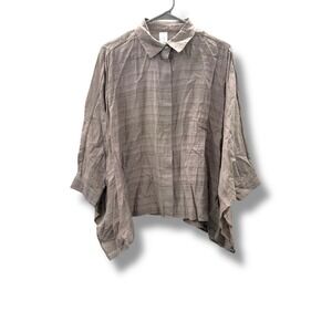 Wynne Layers Oversized Button Down Shirt Women's Medium Taupe Lagenlook Draped